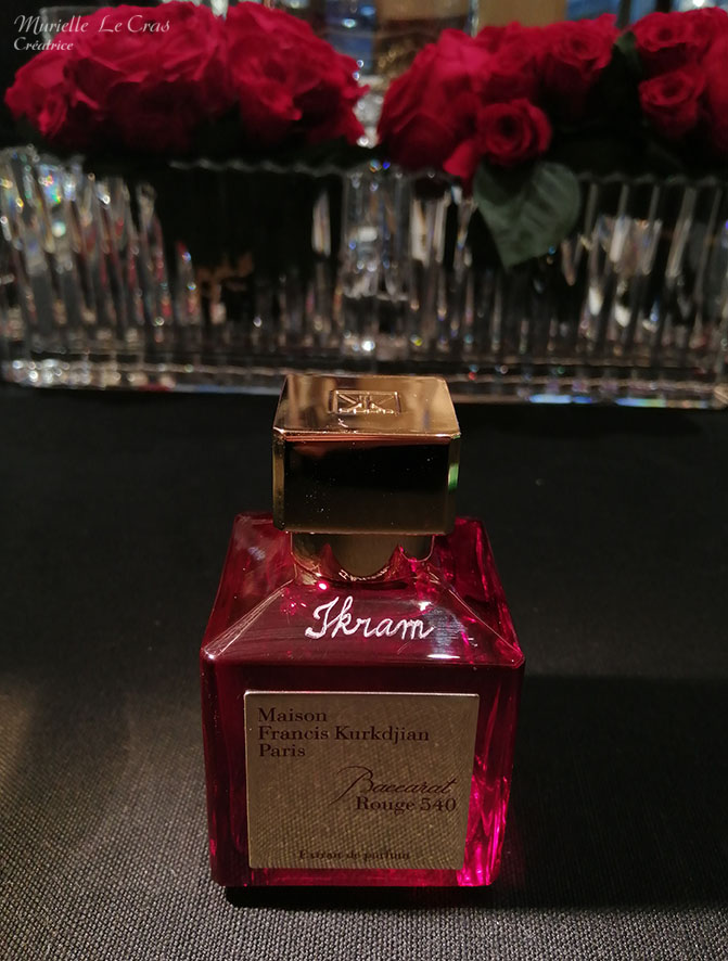 Flacon de Parfum Baccarat Rouge 540, personnalisé avec un prénom gravé.