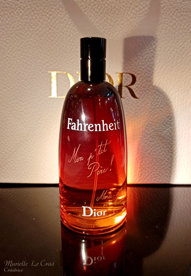 Flacon de parfum Dior Fahrenheit, personnalisé avec une phrase gravée