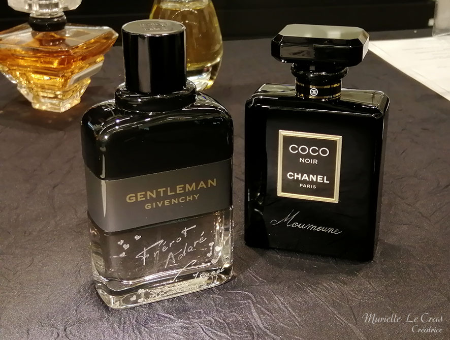 Flacon de parfum Gentleman de Givenchy et Coco de Chanel, personnalisé avec un prénom un surnom gravé.