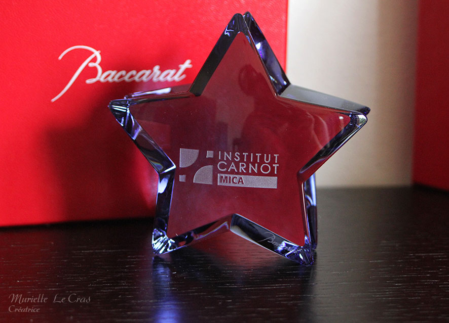 Étoile en cristal de Baccarat personnalisé pour un trophée en cadeau de l'Institut Carnot avec le logo