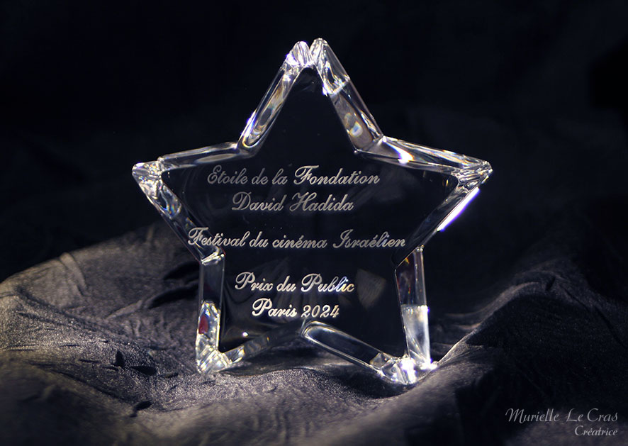 Étoile en cristal de Baccarat personnalisé pour un prix de la Fondation David Hadida pour le Festival du cinéma